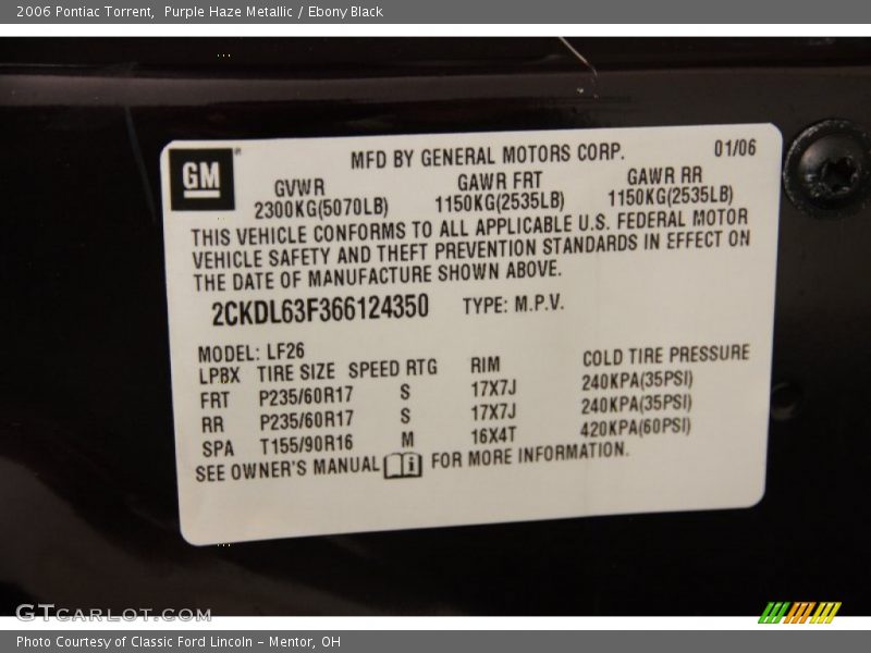 Purple Haze Metallic / Ebony Black 2006 Pontiac Torrent