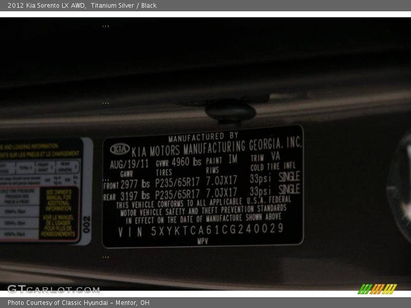 Titanium Silver / Black 2012 Kia Sorento LX AWD