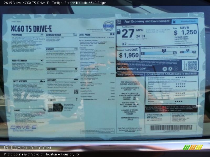 Twilight Bronze Metallic / Soft Beige 2015 Volvo XC60 T5 Drive-E