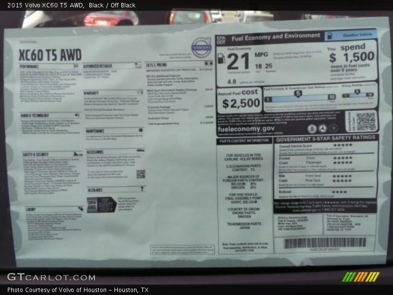 Black / Off Black 2015 Volvo XC60 T5 AWD