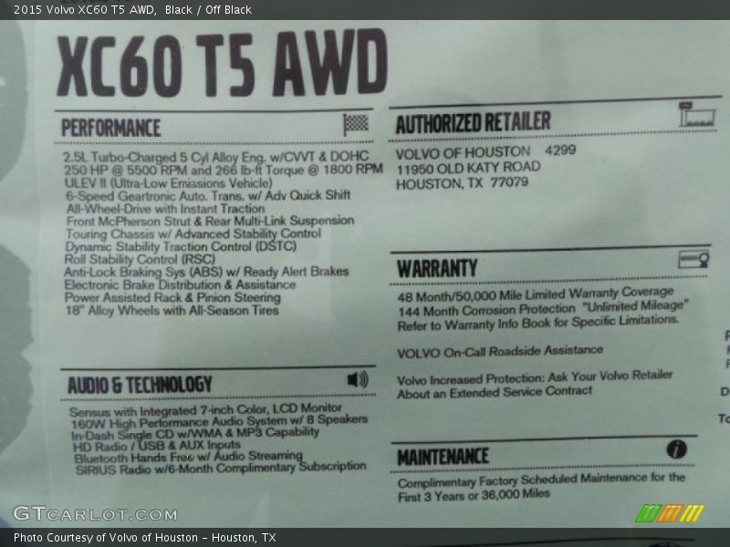 Black / Off Black 2015 Volvo XC60 T5 AWD