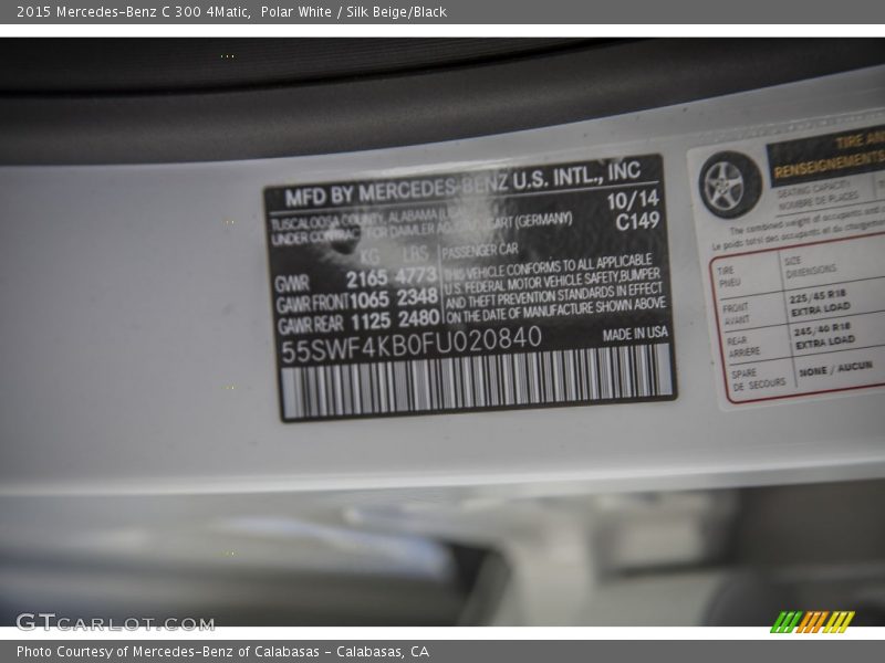 Polar White / Silk Beige/Black 2015 Mercedes-Benz C 300 4Matic