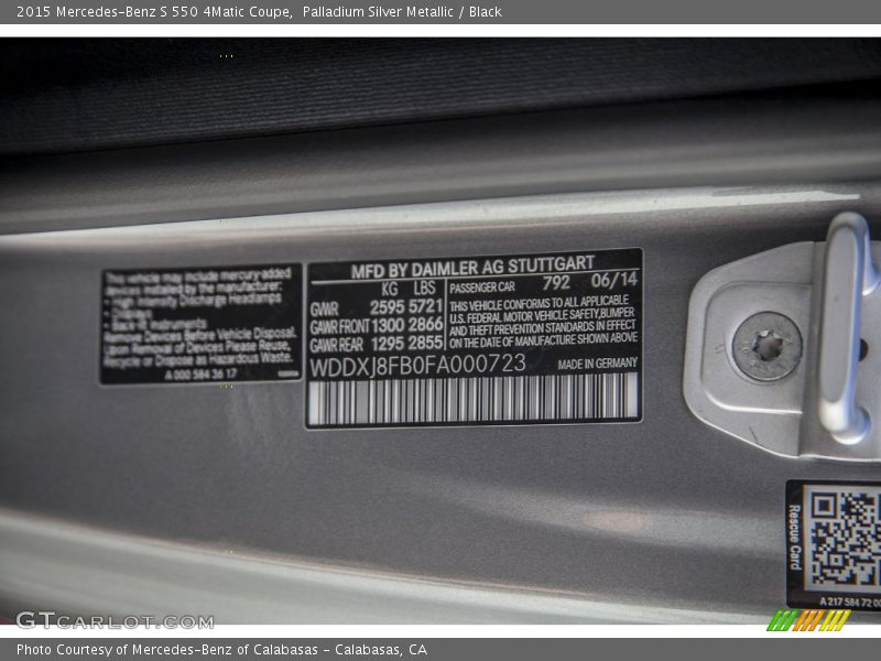 2015 S 550 4Matic Coupe Palladium Silver Metallic Color Code 792