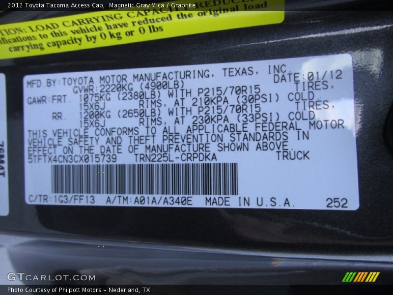 Magnetic Gray Mica / Graphite 2012 Toyota Tacoma Access Cab
