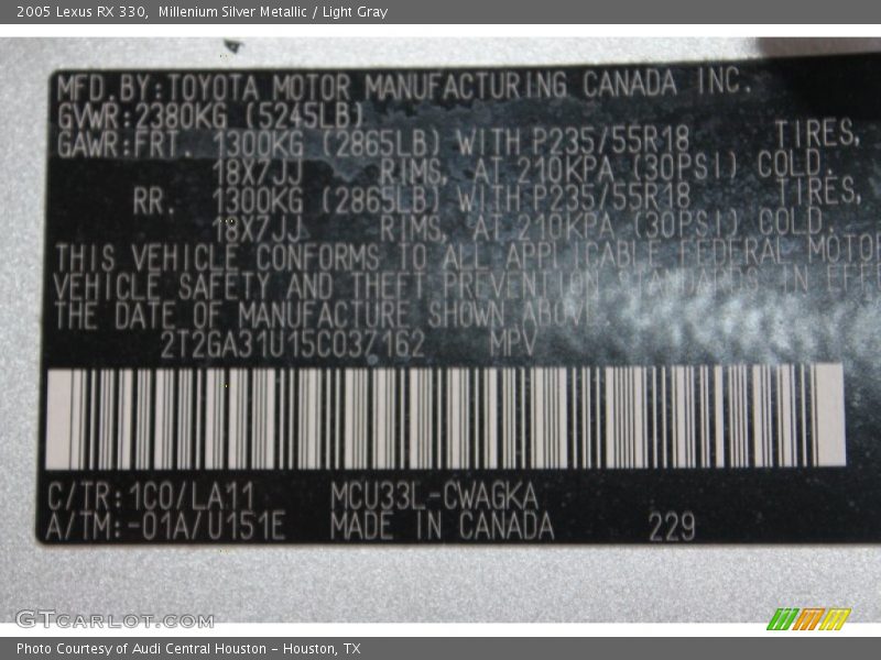 Millenium Silver Metallic / Light Gray 2005 Lexus RX 330