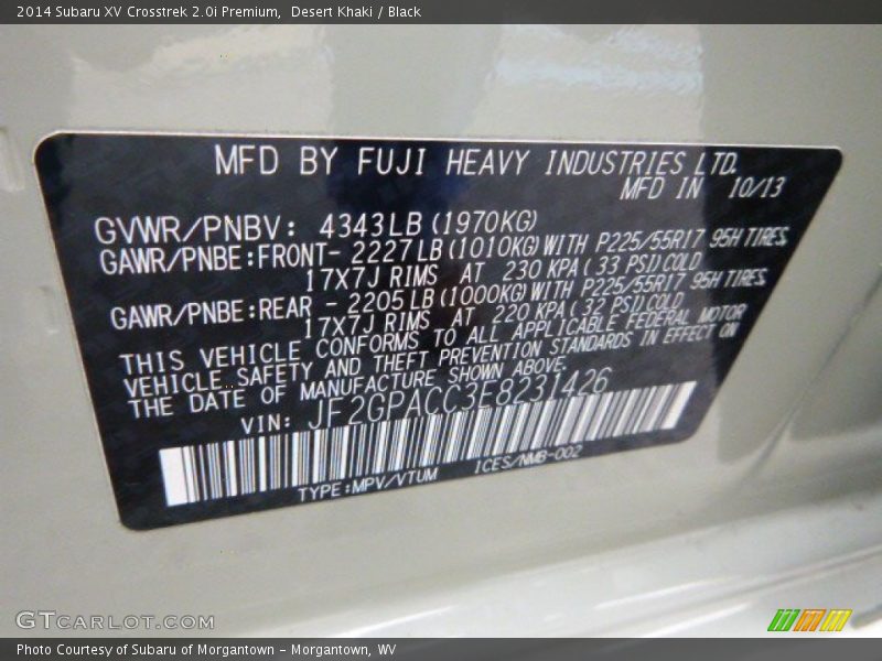 Desert Khaki / Black 2014 Subaru XV Crosstrek 2.0i Premium