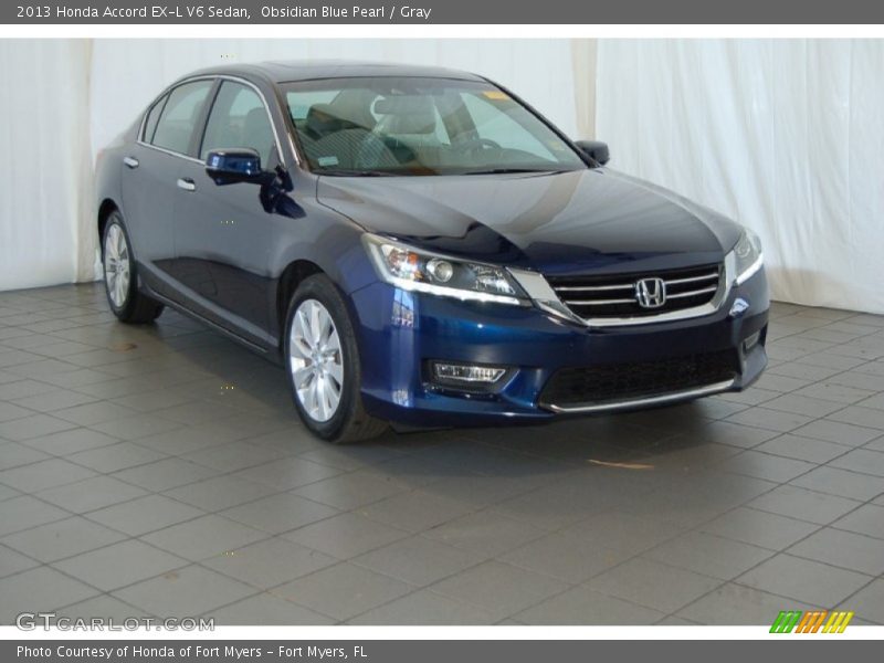 Obsidian Blue Pearl / Gray 2013 Honda Accord EX-L V6 Sedan