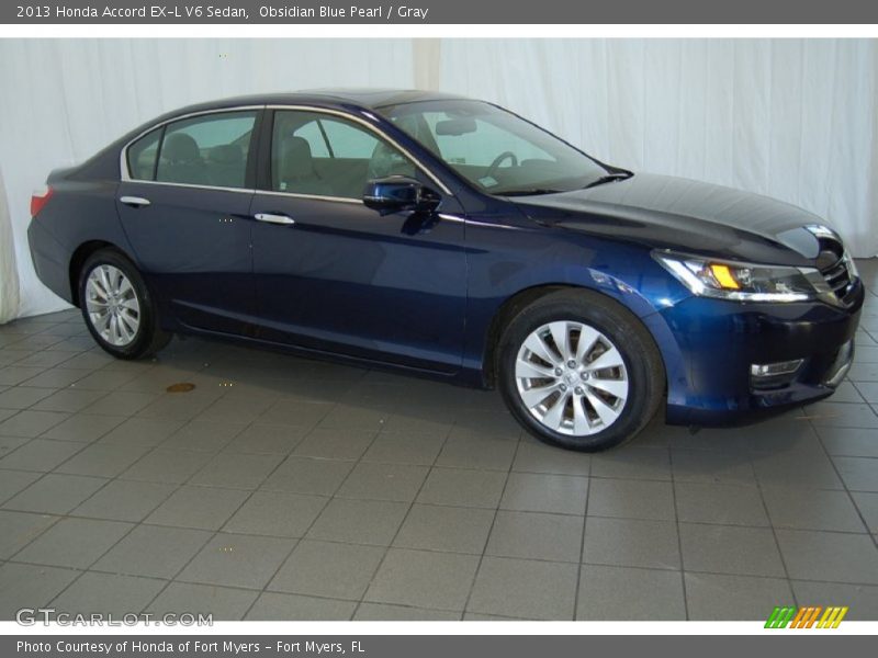 Obsidian Blue Pearl / Gray 2013 Honda Accord EX-L V6 Sedan