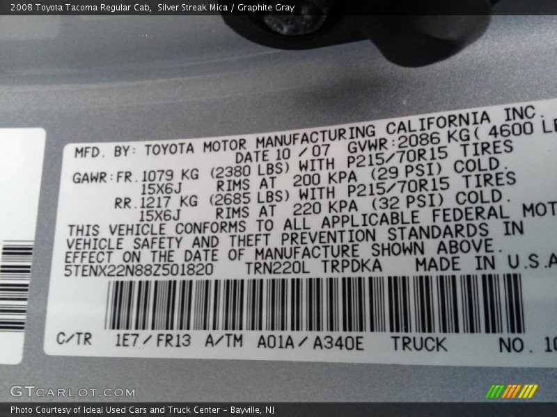 Silver Streak Mica / Graphite Gray 2008 Toyota Tacoma Regular Cab