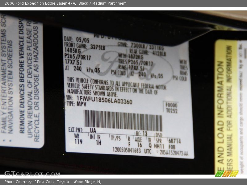 Black / Medium Parchment 2006 Ford Expedition Eddie Bauer 4x4