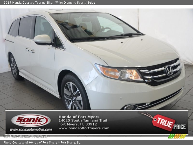 White Diamond Pearl / Beige 2015 Honda Odyssey Touring Elite