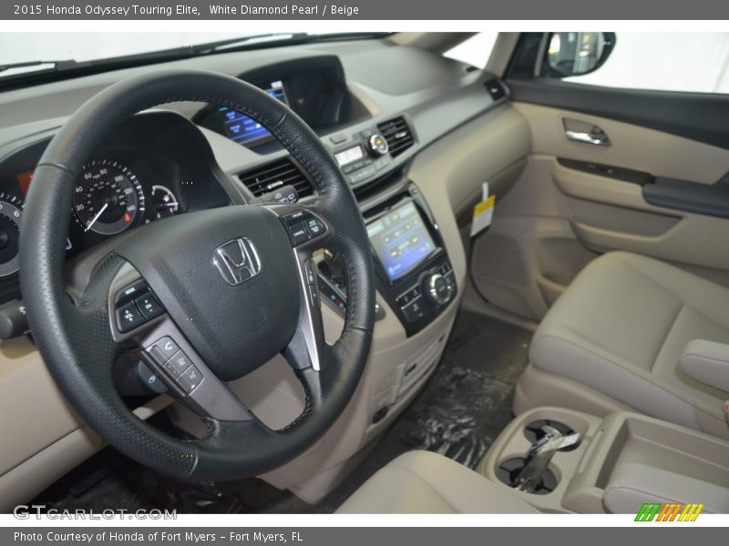 White Diamond Pearl / Beige 2015 Honda Odyssey Touring Elite