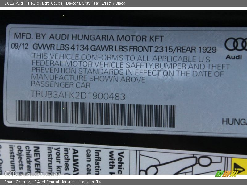 Daytona Gray Pearl Effect / Black 2013 Audi TT RS quattro Coupe