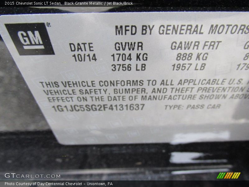 Black Granite Metallic / Jet Black/Brick 2015 Chevrolet Sonic LT Sedan