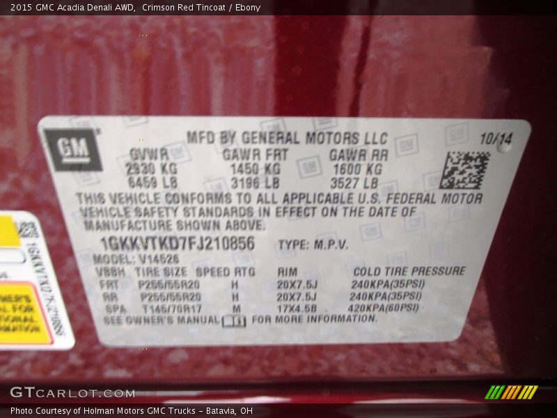 Crimson Red Tincoat / Ebony 2015 GMC Acadia Denali AWD