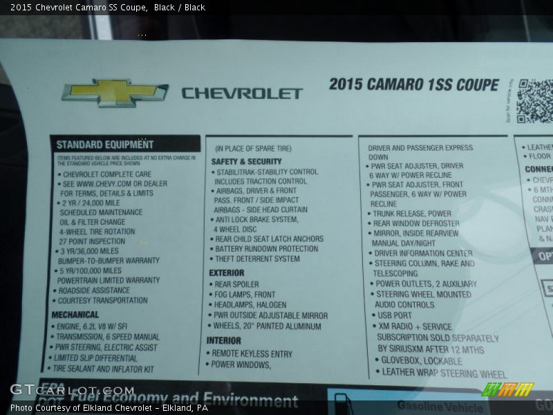  2015 Camaro SS Coupe Window Sticker