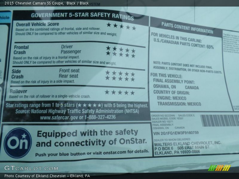 Black / Black 2015 Chevrolet Camaro SS Coupe