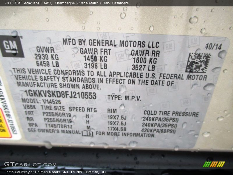 Champagne Silver Metallic / Dark Cashmere 2015 GMC Acadia SLT AWD