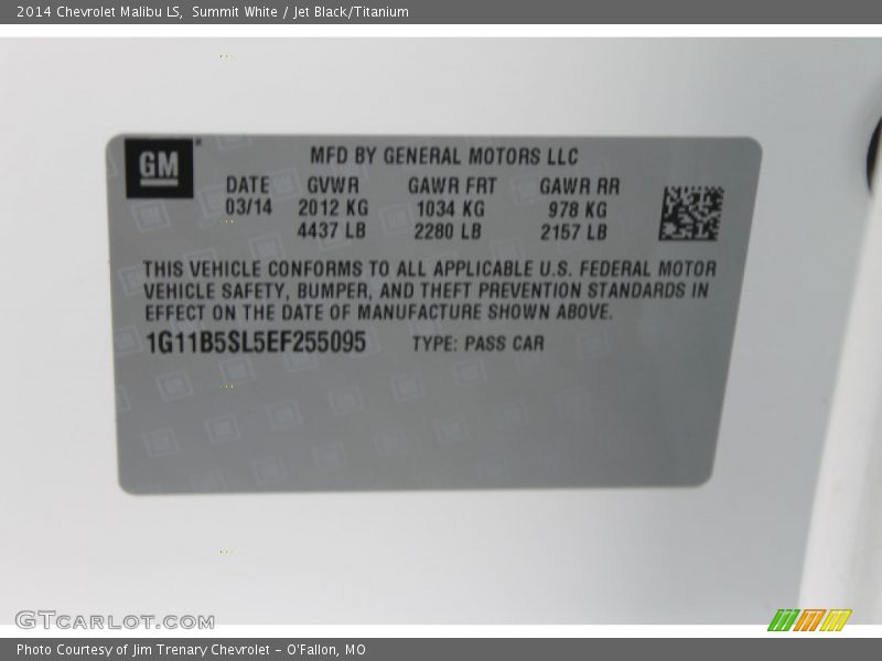 Summit White / Jet Black/Titanium 2014 Chevrolet Malibu LS