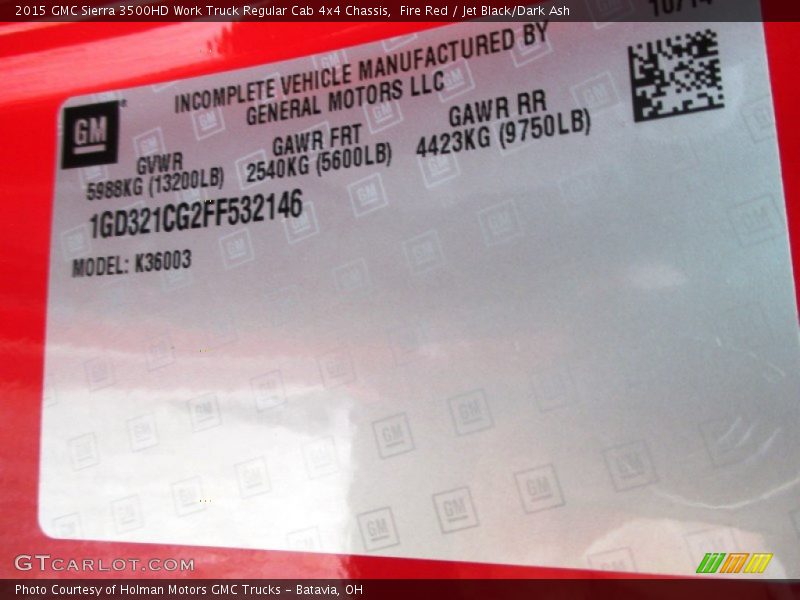 Fire Red / Jet Black/Dark Ash 2015 GMC Sierra 3500HD Work Truck Regular Cab 4x4 Chassis