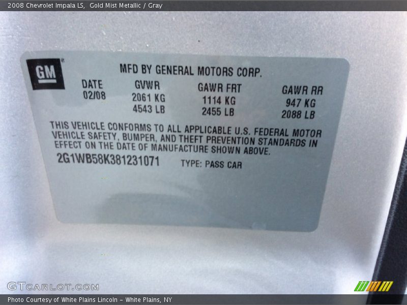 Gold Mist Metallic / Gray 2008 Chevrolet Impala LS