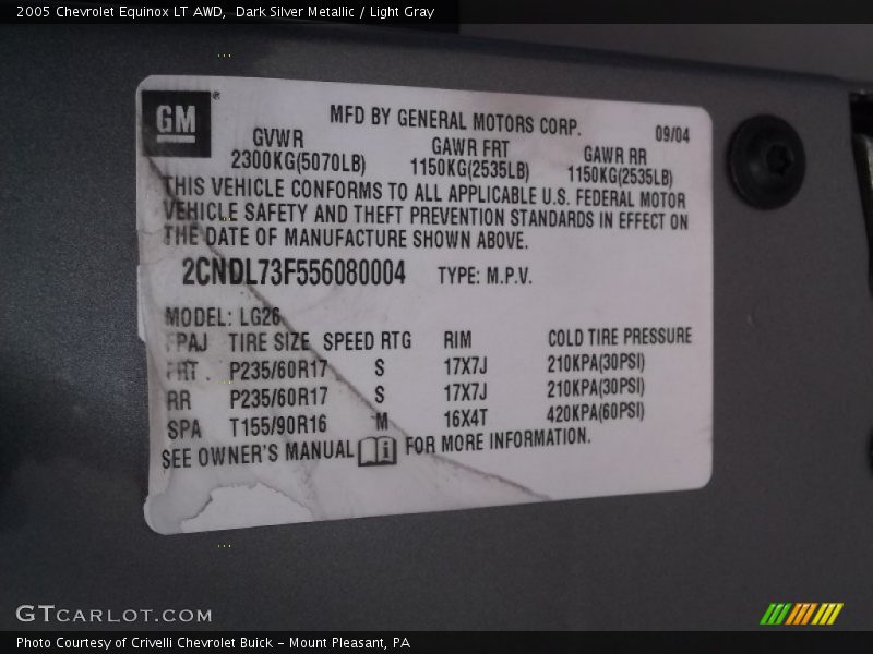 Dark Silver Metallic / Light Gray 2005 Chevrolet Equinox LT AWD