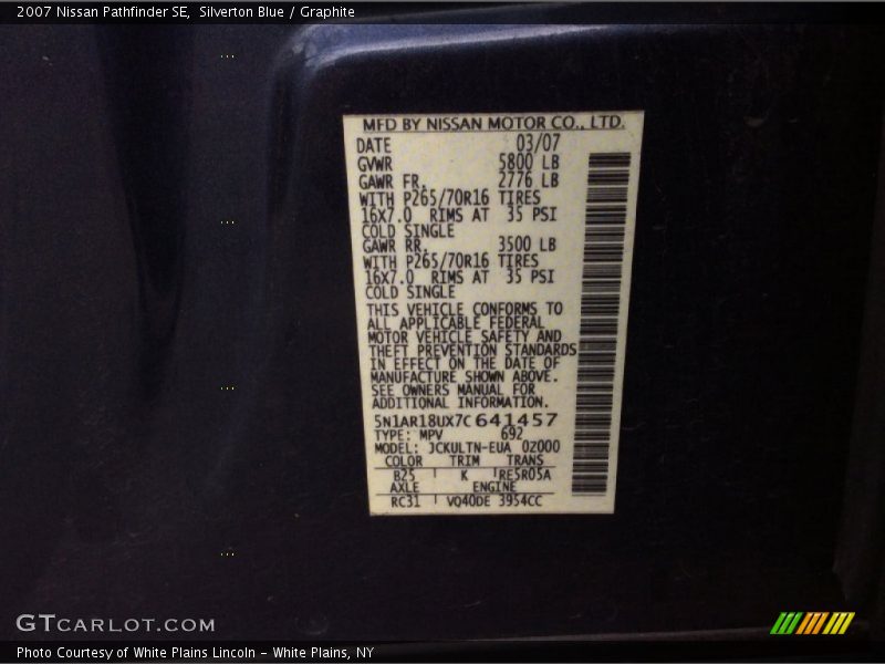 Silverton Blue / Graphite 2007 Nissan Pathfinder SE