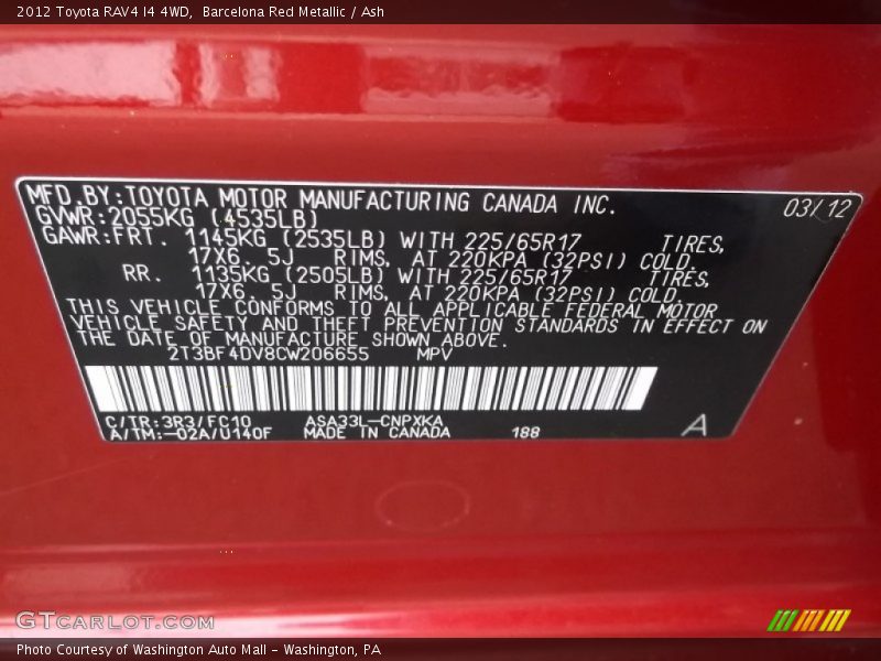 Barcelona Red Metallic / Ash 2012 Toyota RAV4 I4 4WD