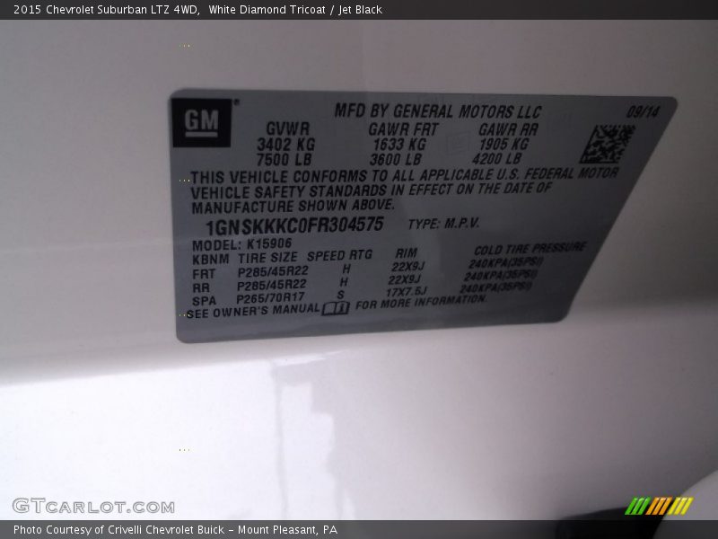 White Diamond Tricoat / Jet Black 2015 Chevrolet Suburban LTZ 4WD