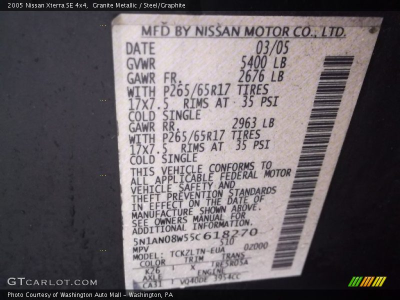 Granite Metallic / Steel/Graphite 2005 Nissan Xterra SE 4x4