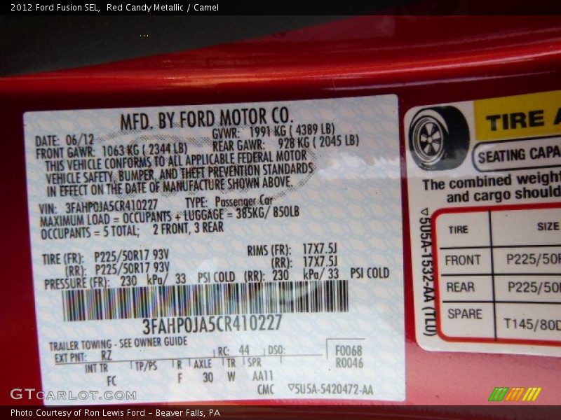 Red Candy Metallic / Camel 2012 Ford Fusion SEL