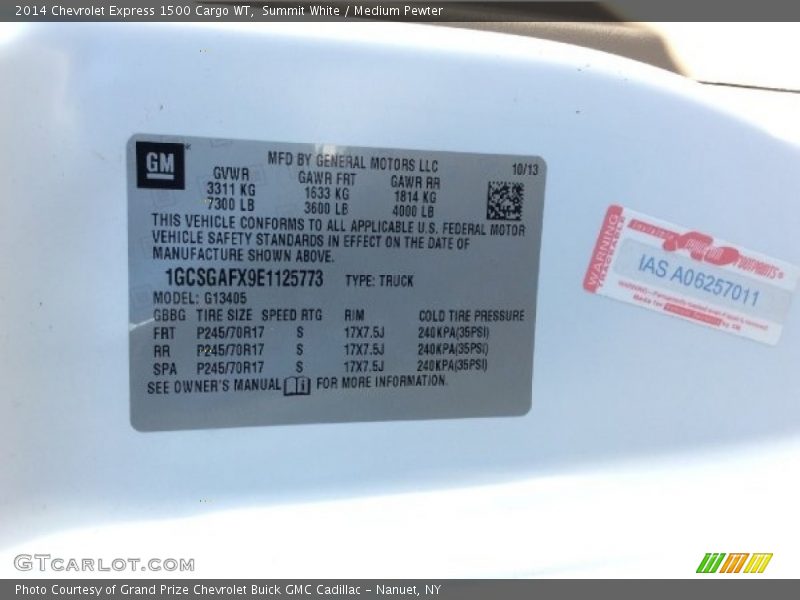 Summit White / Medium Pewter 2014 Chevrolet Express 1500 Cargo WT