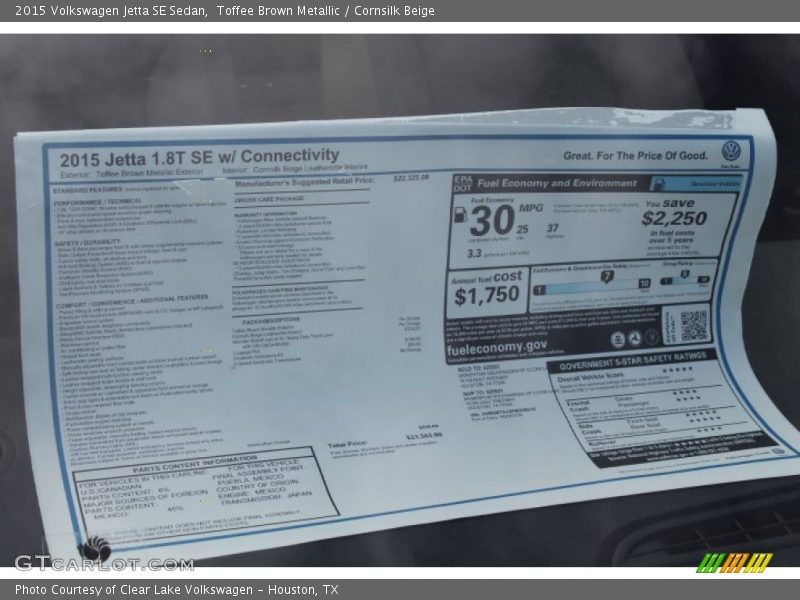  2015 Jetta SE Sedan Window Sticker