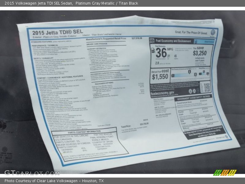  2015 Jetta TDI SEL Sedan Window Sticker