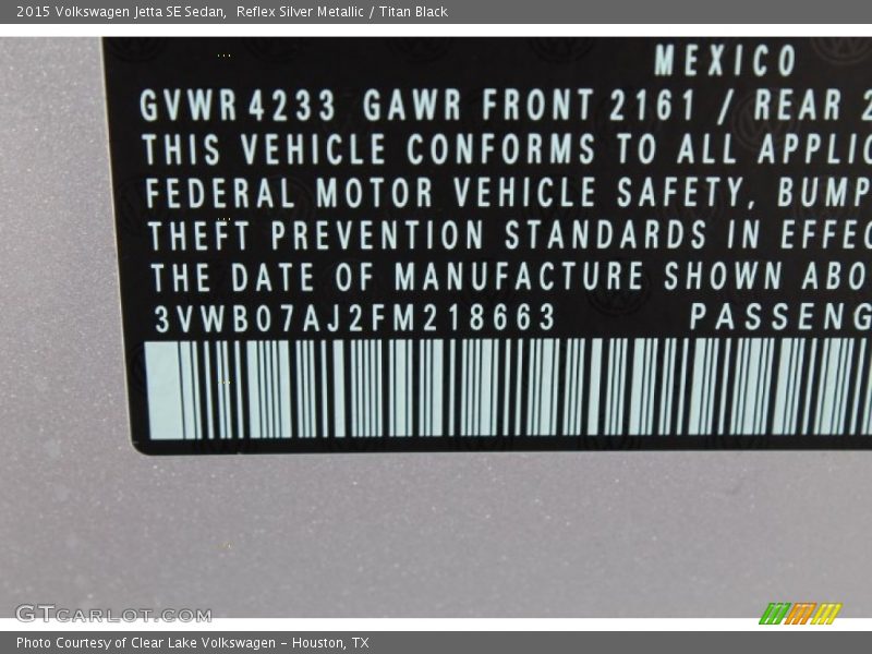 Reflex Silver Metallic / Titan Black 2015 Volkswagen Jetta SE Sedan