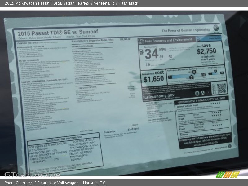 Reflex Silver Metallic / Titan Black 2015 Volkswagen Passat TDI SE Sedan