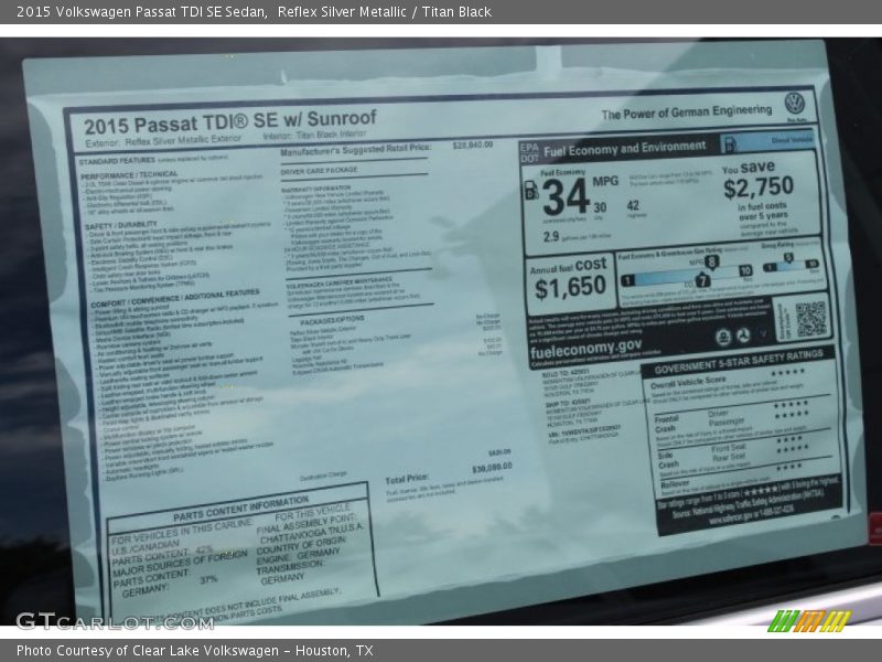 Reflex Silver Metallic / Titan Black 2015 Volkswagen Passat TDI SE Sedan