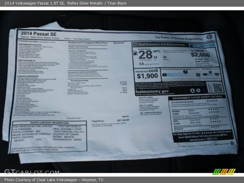 Reflex Silver Metallic / Titan Black 2014 Volkswagen Passat 1.8T SE