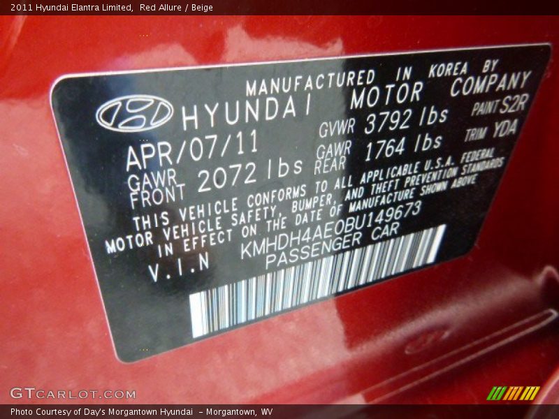 Red Allure / Beige 2011 Hyundai Elantra Limited