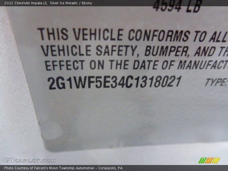 Silver Ice Metallic / Ebony 2012 Chevrolet Impala LS
