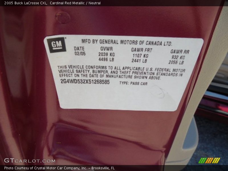 Cardinal Red Metallic / Neutral 2005 Buick LaCrosse CXL
