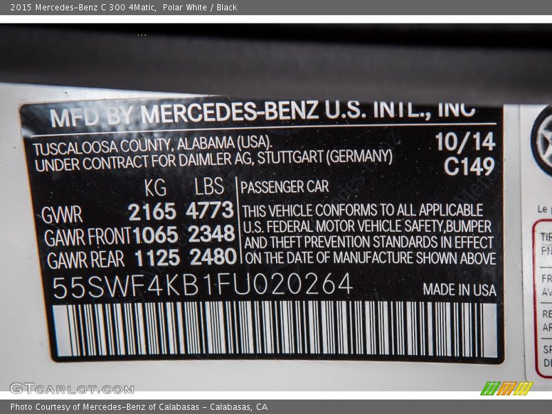 Polar White / Black 2015 Mercedes-Benz C 300 4Matic