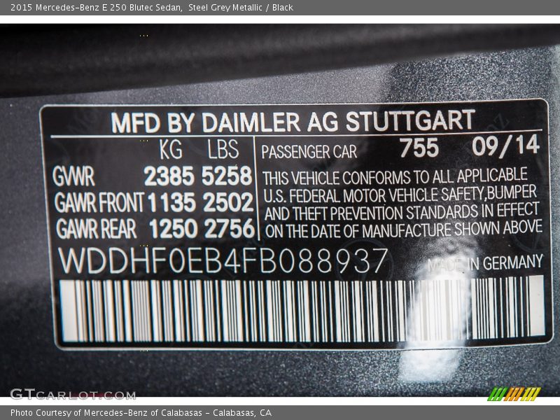 2015 E 250 Blutec Sedan Steel Grey Metallic Color Code 755