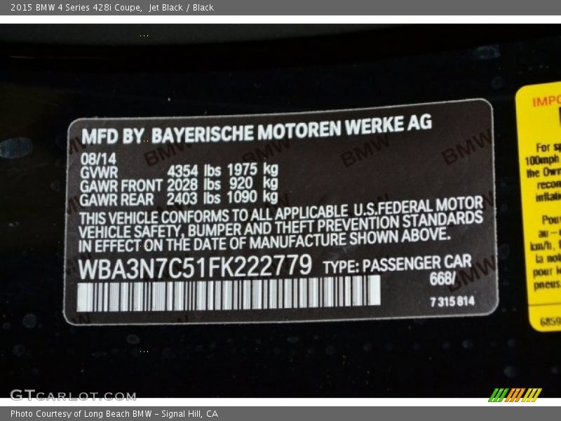 Jet Black / Black 2015 BMW 4 Series 428i Coupe