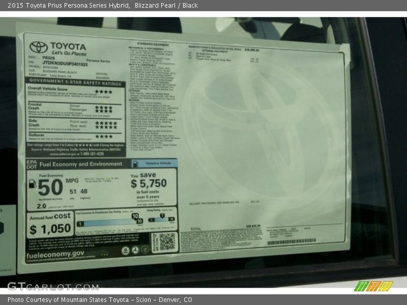 Blizzard Pearl / Black 2015 Toyota Prius Persona Series Hybrid