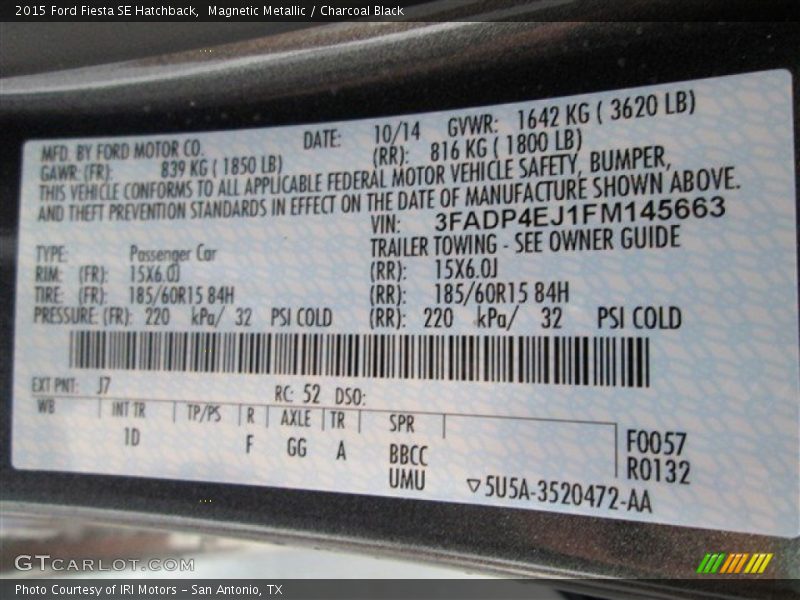 Magnetic Metallic / Charcoal Black 2015 Ford Fiesta SE Hatchback