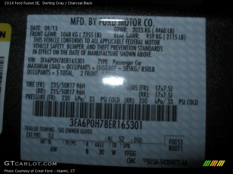 Sterling Gray / Charcoal Black 2014 Ford Fusion SE