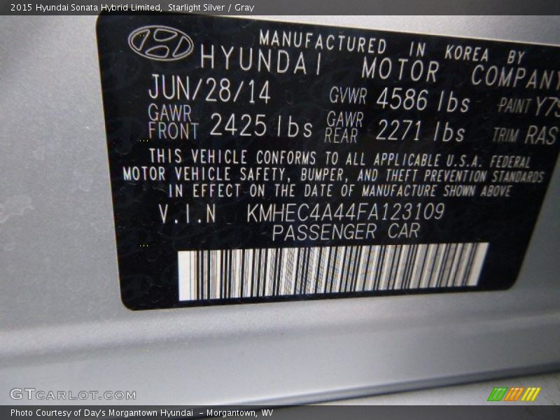 Starlight Silver / Gray 2015 Hyundai Sonata Hybrid Limited