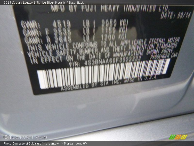 Ice Silver Metallic / Slate Black 2015 Subaru Legacy 2.5i
