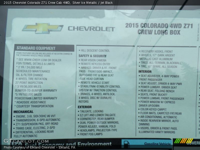  2015 Colorado Z71 Crew Cab 4WD Window Sticker